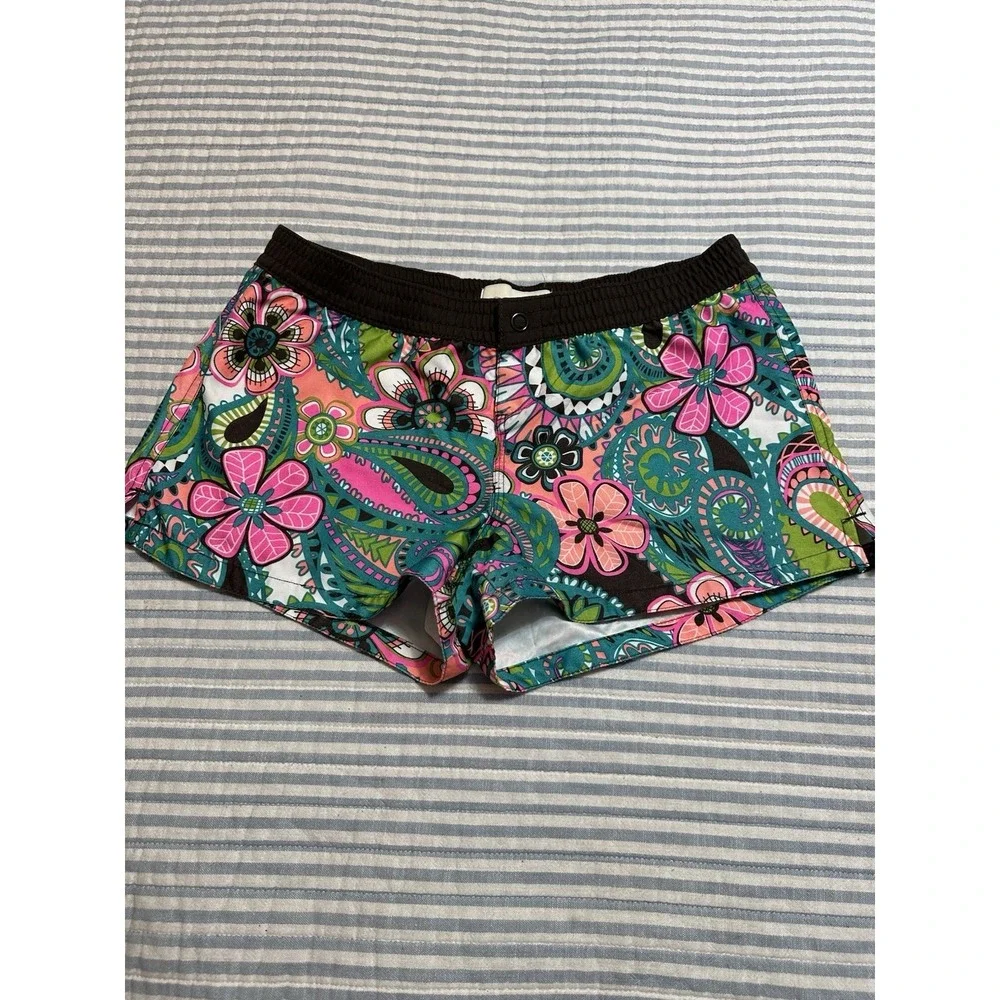 Old Navy Vintage Swim Board Shorts Small S Y2K Neon Floral Paisley Print